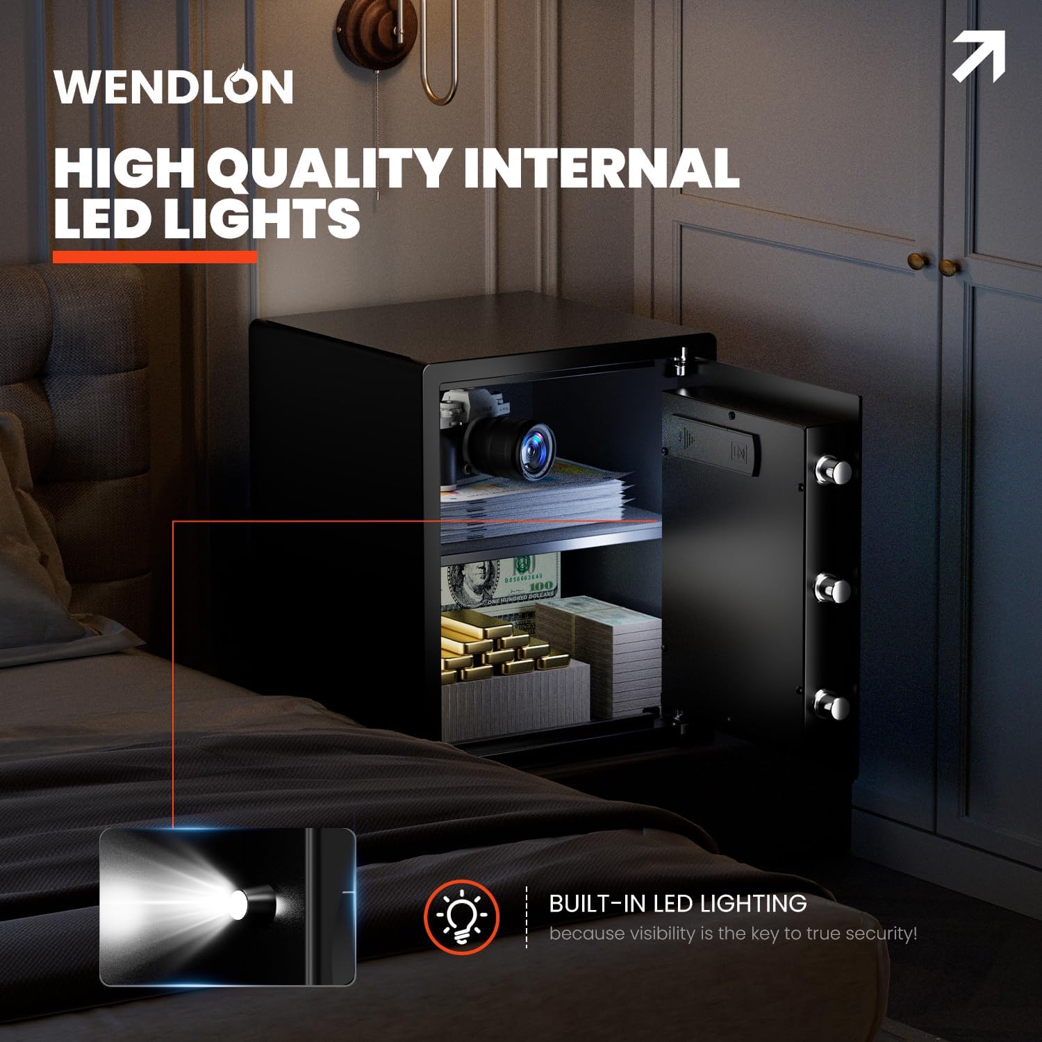 Home Safe box - (1.69 cu. ft.) Lock Box with Silent Mode, Backlit Keypad and LED Light, Small Caja Fuerte with Anti-Rust and Anti-Theft,Home/office