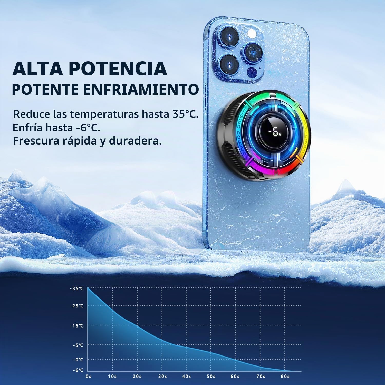 Enfriador magnético de teléfono para juegos, ventilador de refrigeración de iPhone celular para clima caluroso, Enfriador móvil RGB portátil para funda celular, ventilador para teléfono, iPad
