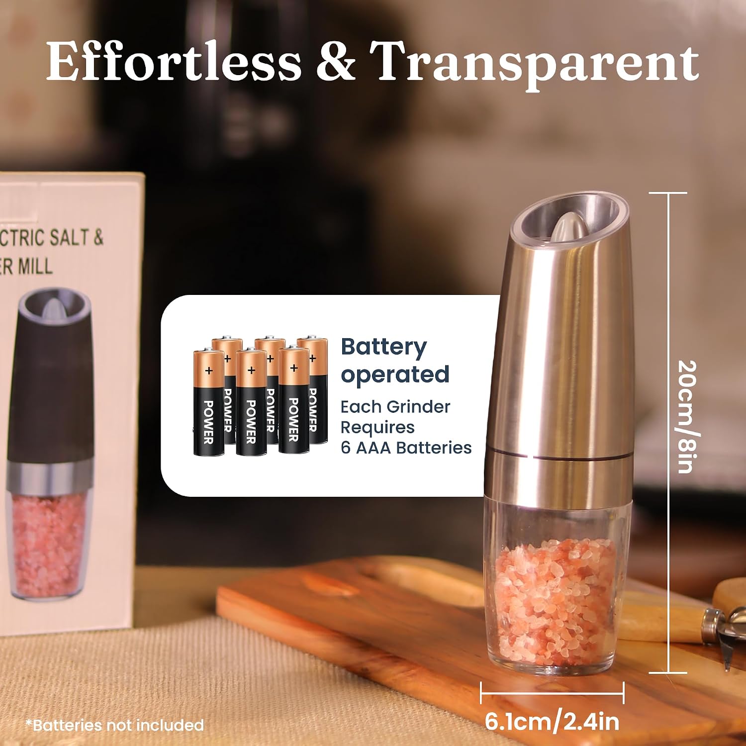 Fine Living Gravity Electric Salt and Pepper Grinder Pack of 1, Silver