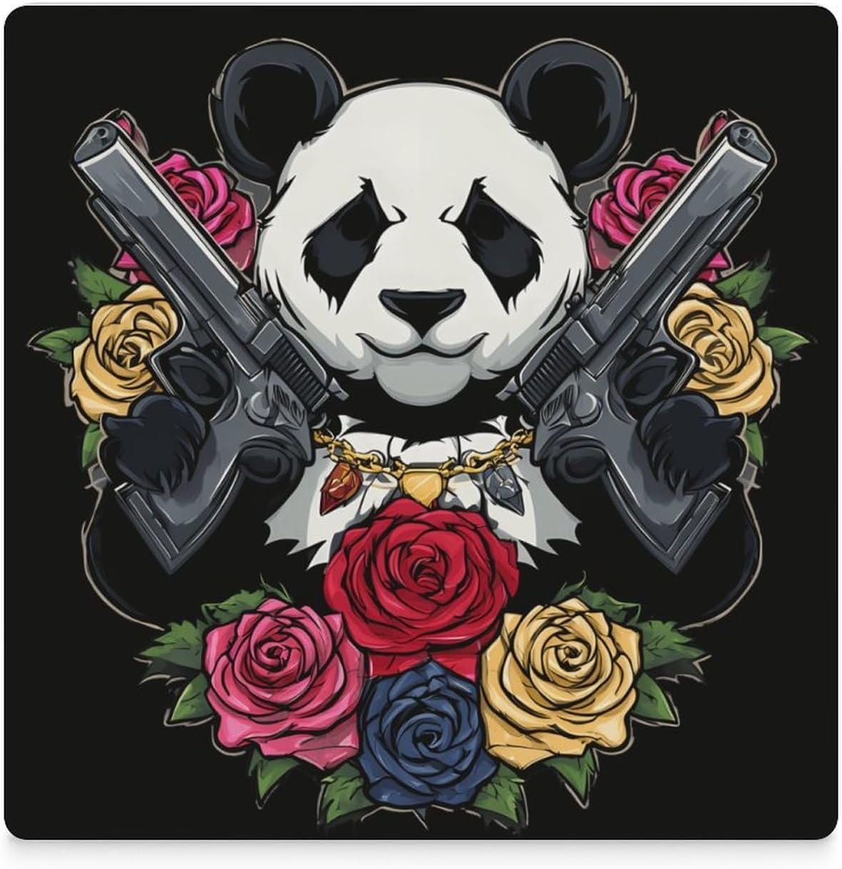 Panda with Guns Coaster for Drinks Square Ceramic Table Coasters Stone Mat Crafts 6PCS Home Kitchen Decor