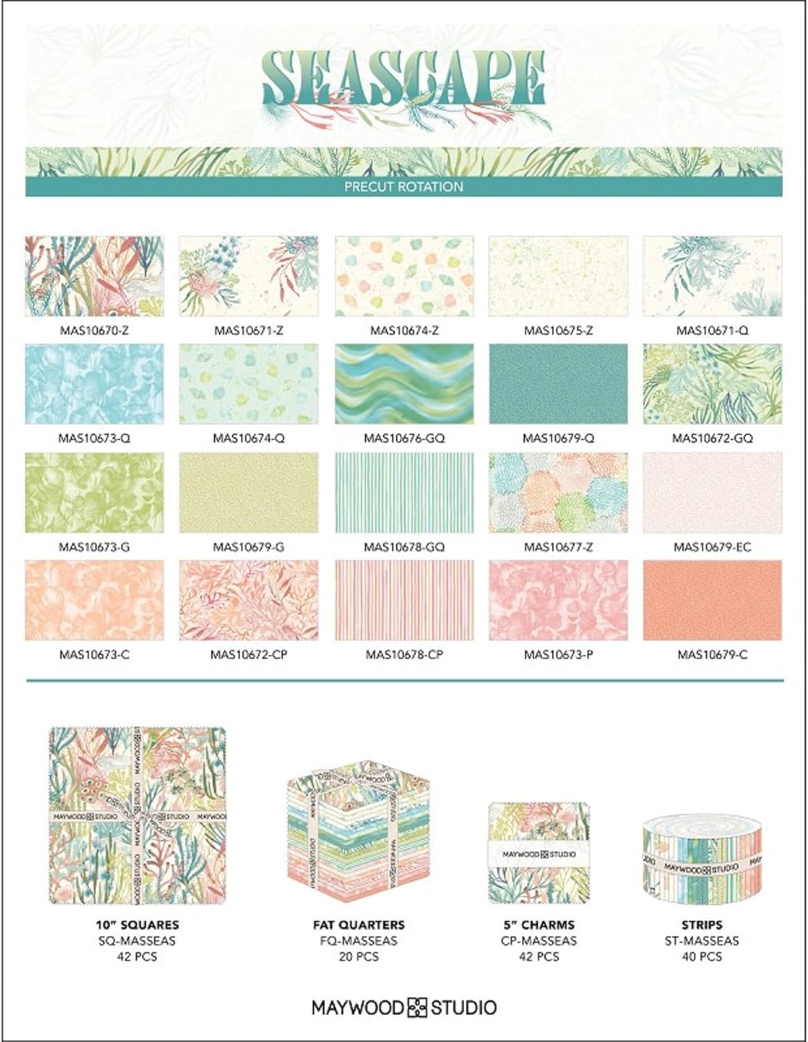 Seascape Strips 40 2.5-inch Strips Jelly Roll Maywood Studio, Assorted