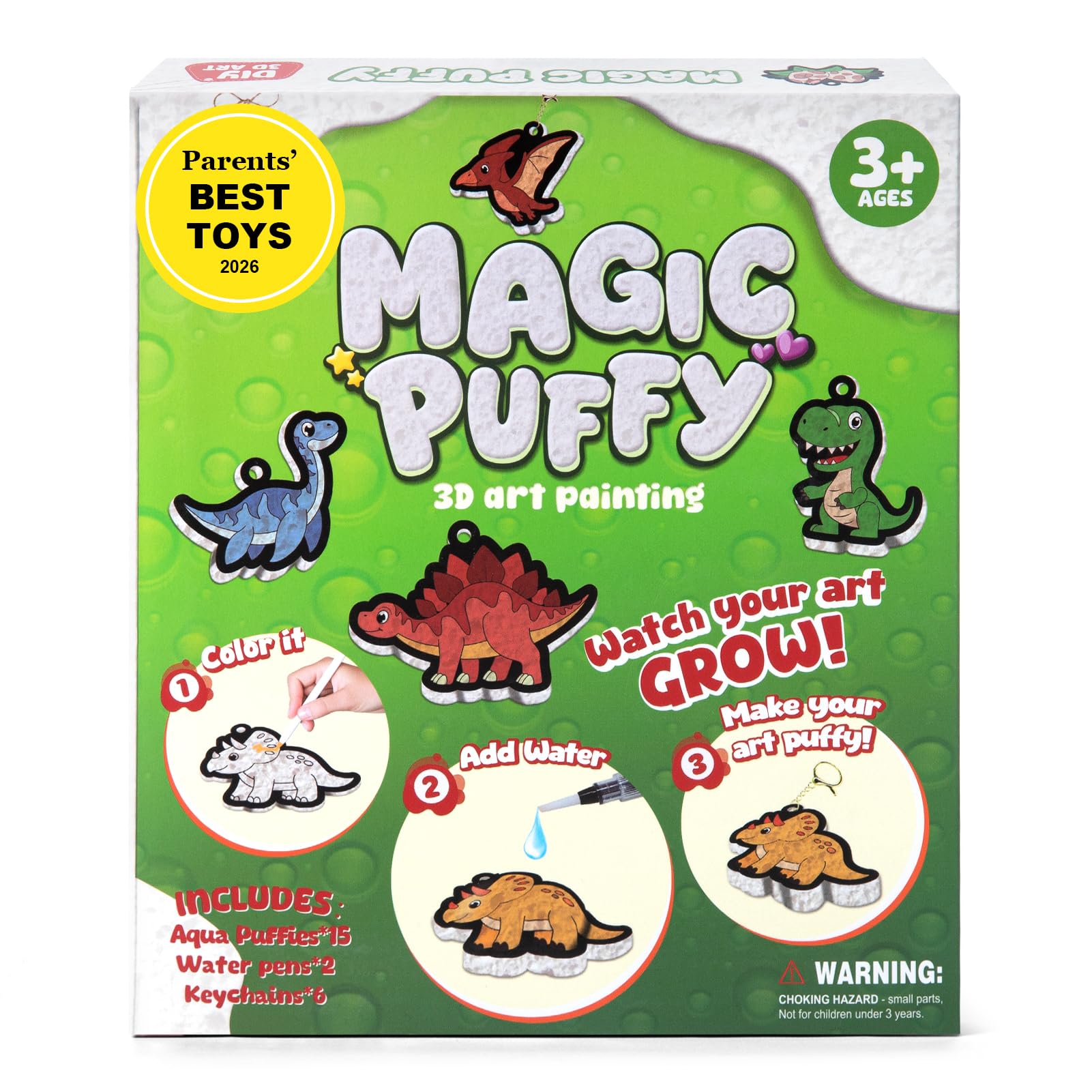 BoxNoble Magic Aqua Puffy, 3D Art Craft Kits Paint by Number Crafts Kits for Kids, Mess Free Creative Gifts for Boys &amp; Girls Ages 4 5 6 7 8 9 10 (Dinosaurs)