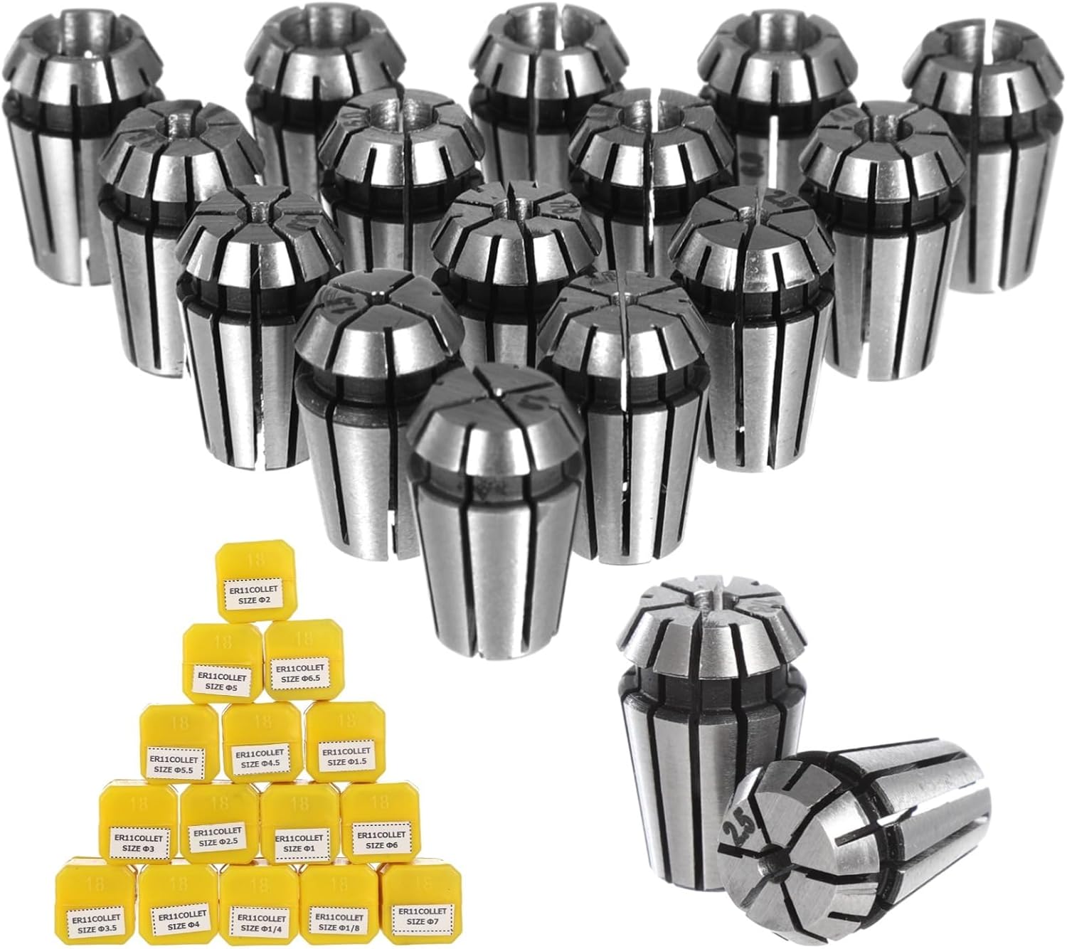 Generic 15 Pcs Er11 Spring Collet Set for CNC Machines, High-Precision Workholding Collets, 1-7Mm, 1/8, 1/4 Sizes, Engraving and Milling Tool Kit