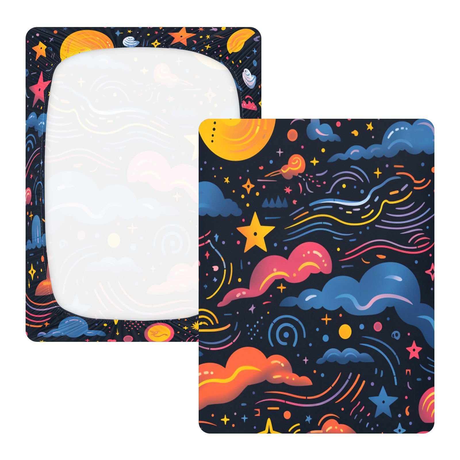 Dessin Animé éToiles Bleu Galaxie Drap Housse pour Lit BéBé en Coton Doux,Adapté au Matelas Parc