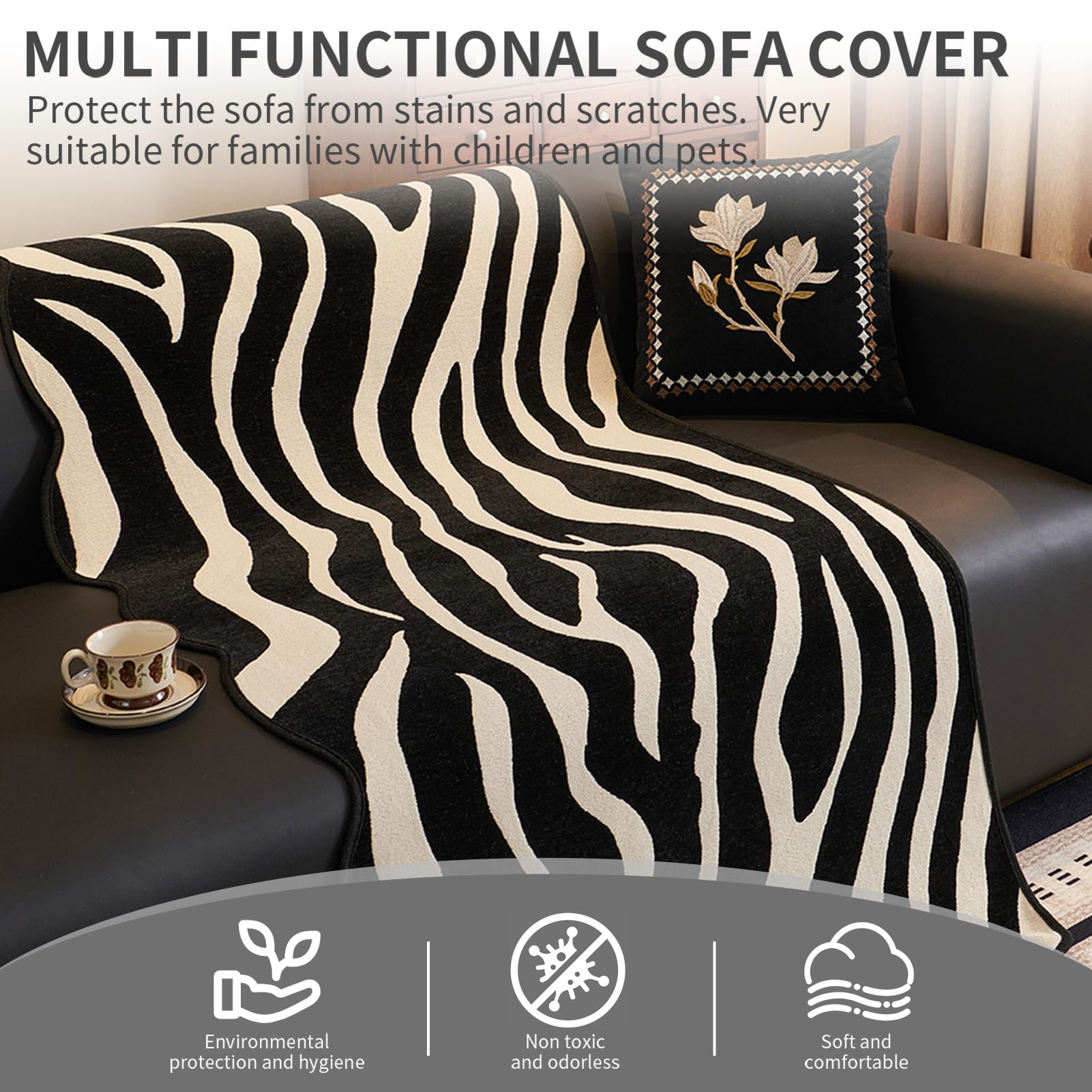 Housse de protection de meubles en tissu chenille doux pour la peau avec barrière anti-déversement pour canapé de type L 1/2/3/4 places
