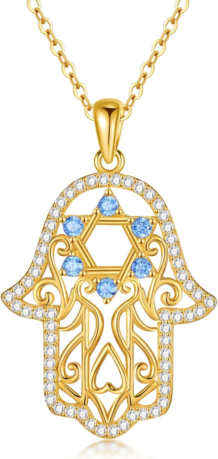 Hamsa Necklace 925 Sterling Silver Evil Eye/Lotus Flower/Star of David/Chai/Yin Yang Hamsa Hand Pendant Jewelry Hand of Fatima Gifts for Women