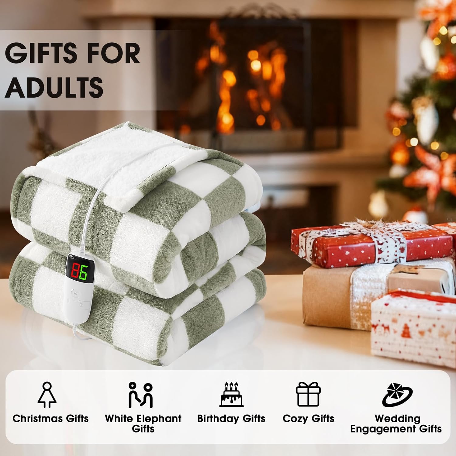 Sage Green Heated Throw Blanket Electric, 50X60 Heating Blanket with 10 Heat Levels & 8 Hours Auto Off for Lap, Checkered Plaid Soft Sherpa Blankets Warmer Gifts for Couch Grandma Women Adults - Image 6