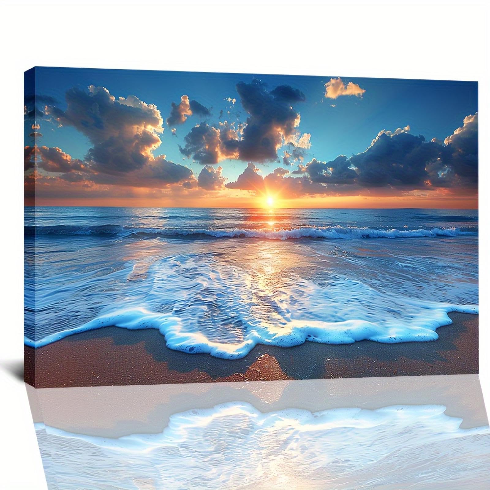 Peinture murale plage bleue affiche grand format avec cadre - 8