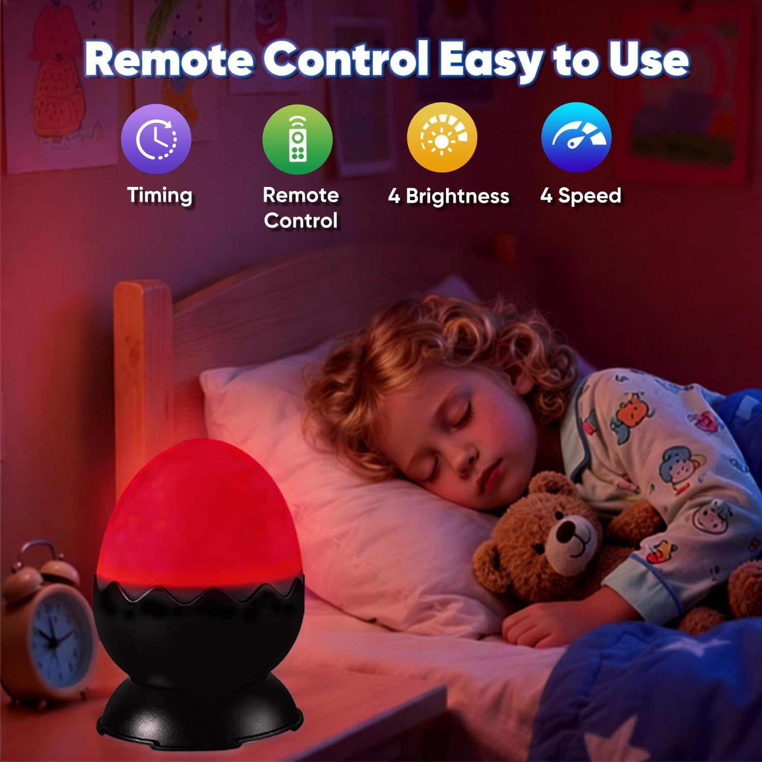 Red Night Light, Light Therapy Lamp, 2-in-1 Sensory Lights for Autism, 670nm Red Light for Sleep, Sensory Room Must-Have, Light Projector for Kids, Adults, Birthdays - 7 Color Modes with Remote(Black)