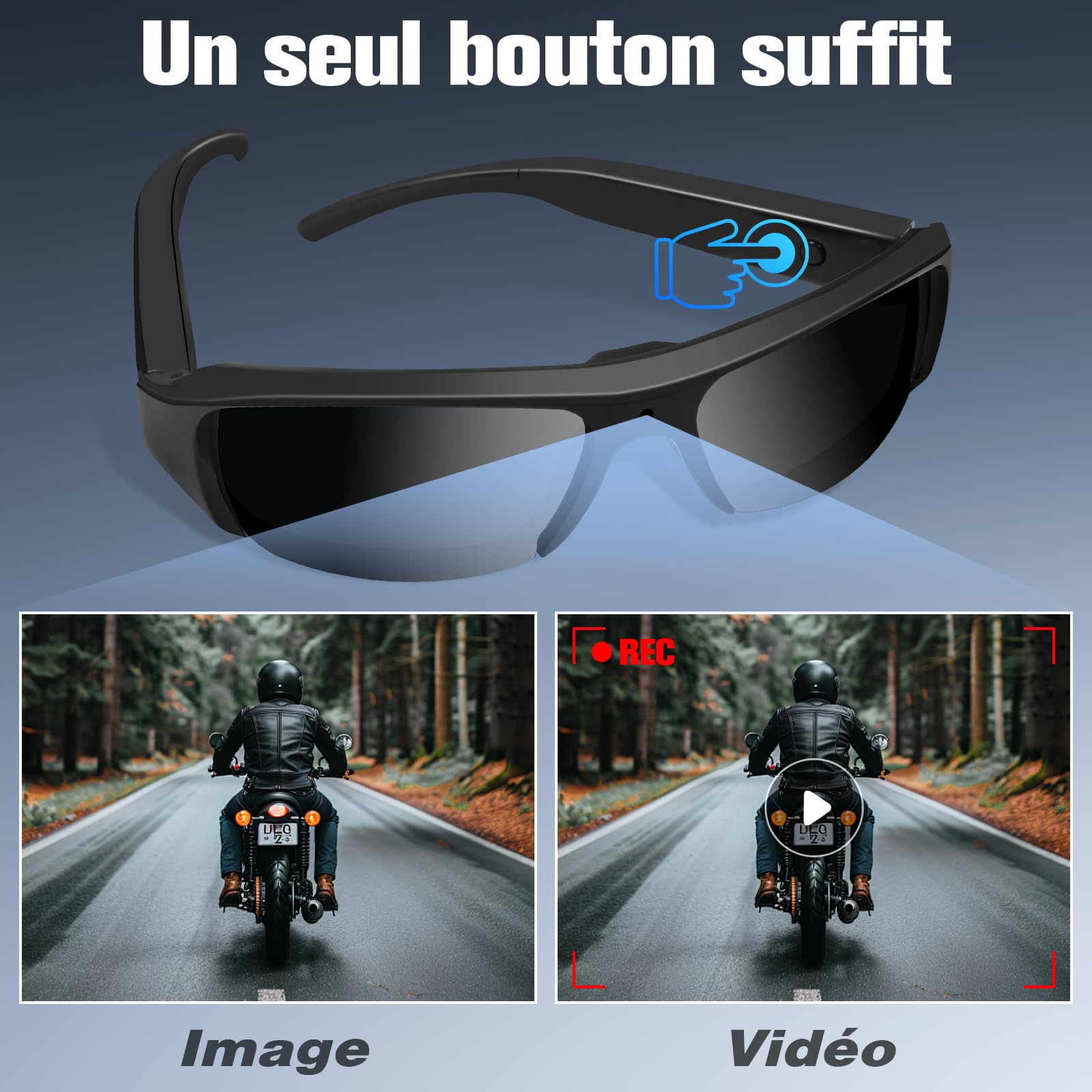 Lunettes Caméra HD1080P, Caméra d'action avec Lunettes de Soleil, Enregistreur Vidéo de Lunettes avec Carte Micro SD de 16 Go pour Le Camping, la pêche et d'autres activités de Plein air