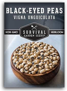 Black Eyed Pea Seeds for Planting - Southern Field Peas 1 Pack | Heirloom Non-GMO Cowpea Variety - Drought Tolerant, Heat-Resistant, High-Yield - Survival Garden Seeds