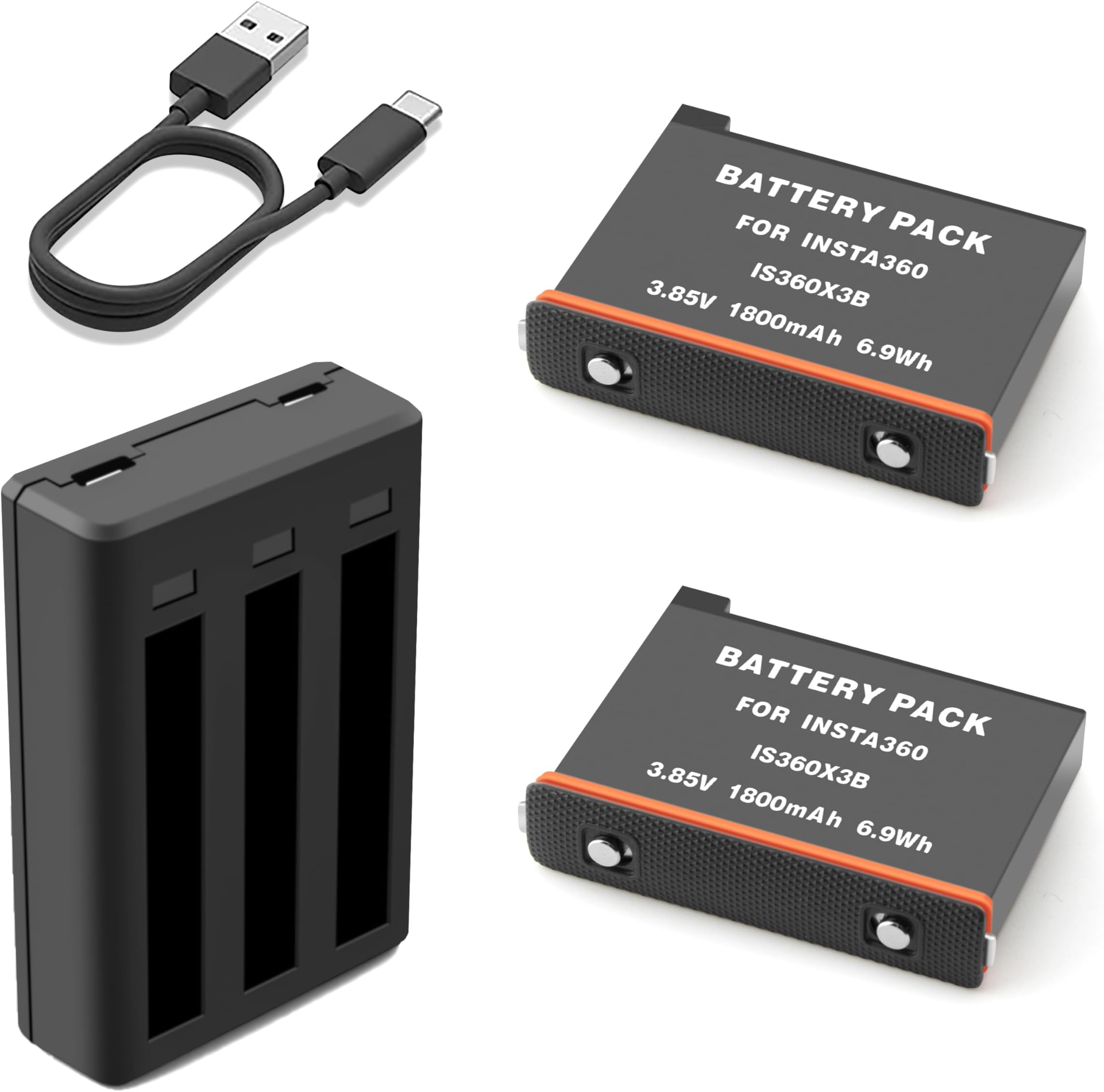 NATNO 2-Pack Battery for Insta360 X3 Camera & USB Fast Battery Charger Hub for Insta 360 X3 Battery 1800mAh