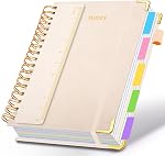 Hardcover Spiral Notebook 8"x10" Journal Notebook with Tabs and Removable Dividers 300 Pages 5 Subject Notebook College Ruled, Faux Leather Spiral Bound Notebook for Women School Work (Pink)