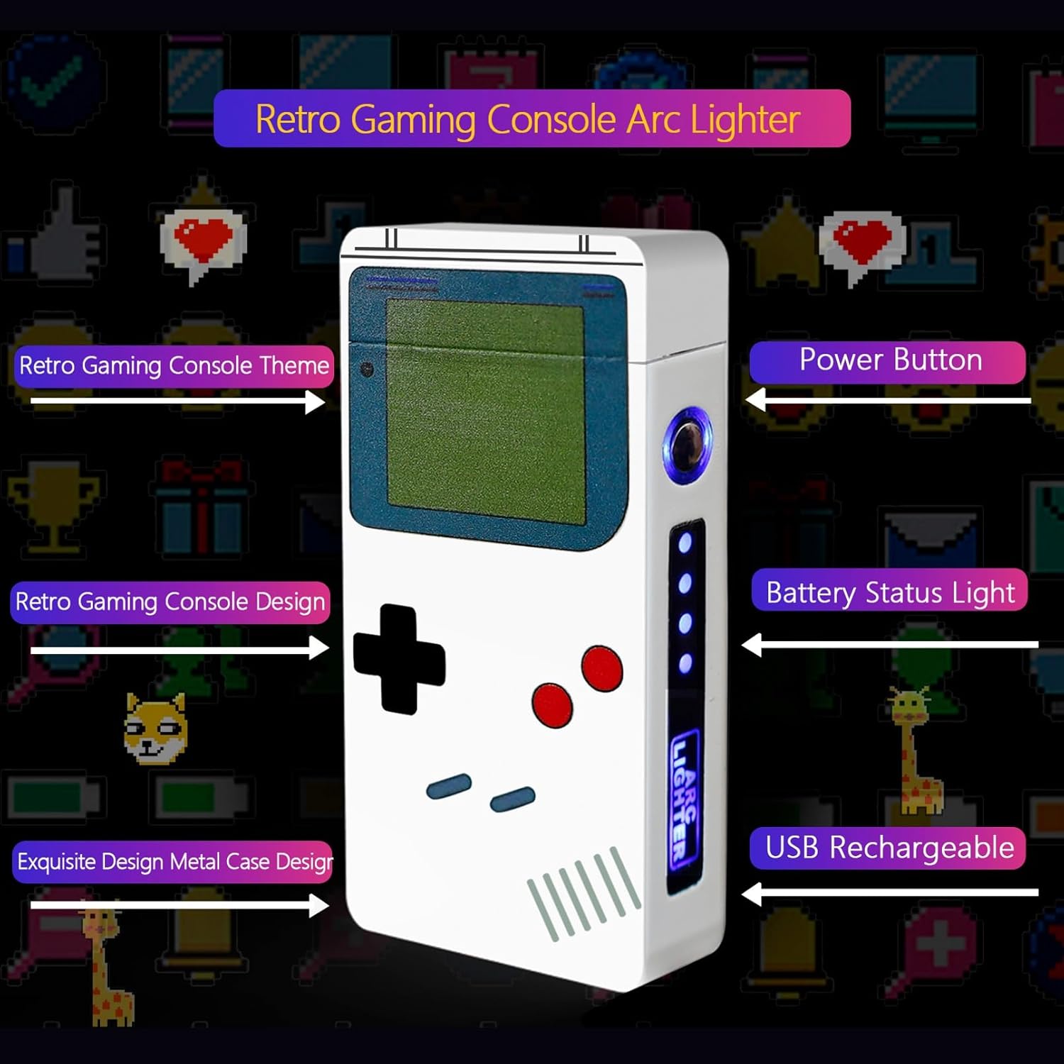 Game Console Arc Lighter - Windproof & USB Rechargeable Game Design Arc Lighter. Gift for Man.(Classic Style)