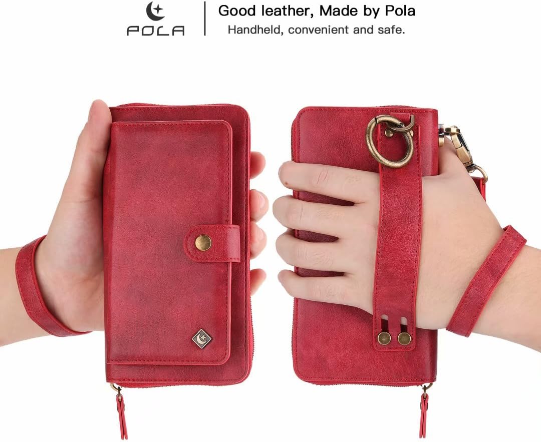 Petocase Compatible Galaxy Note 8 Wallet Case, Multi-Functional PU Leather Zip Wristlets Clutch Detachable Magnetic 13 Card Slots 4 Cash Purse Protection Back Cover for Samsung Galaxy Note 8 Red
