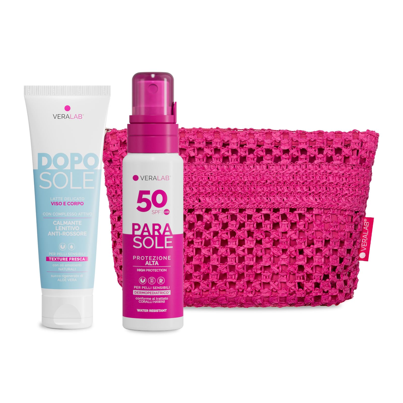 Veralab Kit Solari Protezione Completa, Parasole SPF50 100ml + Doposole 100ml + Pochette Mare - Kit Esclusiva Amazon