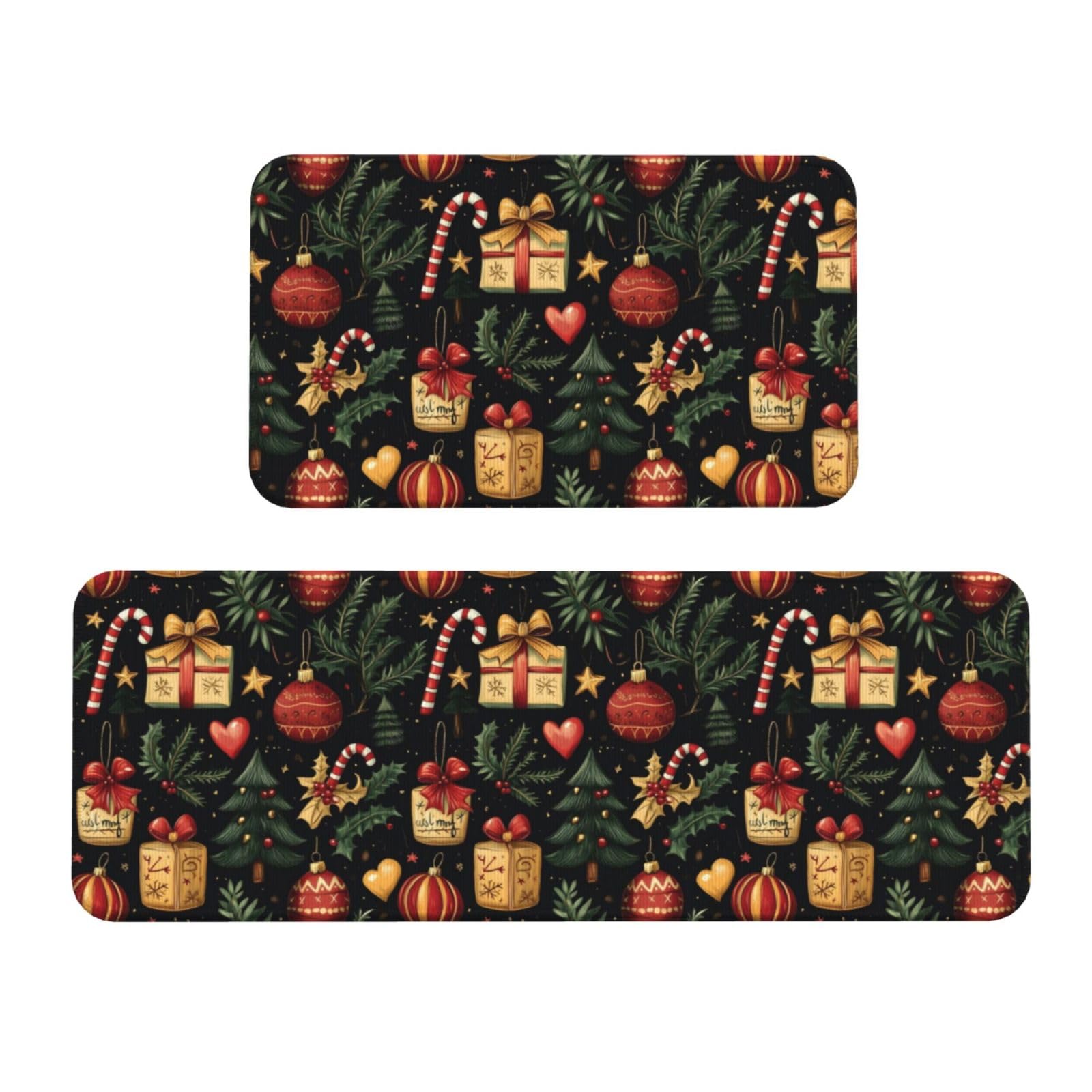 GVYGVY Antifatigue Kitchen Mats for Floor 2 Piece - Christmas Style Print Kitchen Rugs Washable, Non Slip Runner Rug Standing Mat for Office/Bathroom/Laundry/Home Decor and Accessories