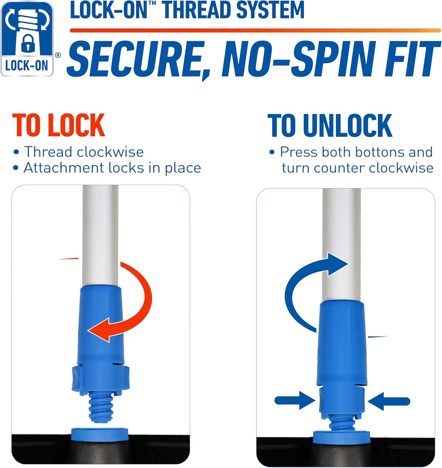 Unger Professional Lock-On EZ Extend Pro Telescopic Pole, Extension 2.6’ to 5.3’, Telescoping Pole for Floor & Surface Cleaning, Use with Lock-On Brushes and Broom Head Cleaning Tools, Indoor/Outdoor