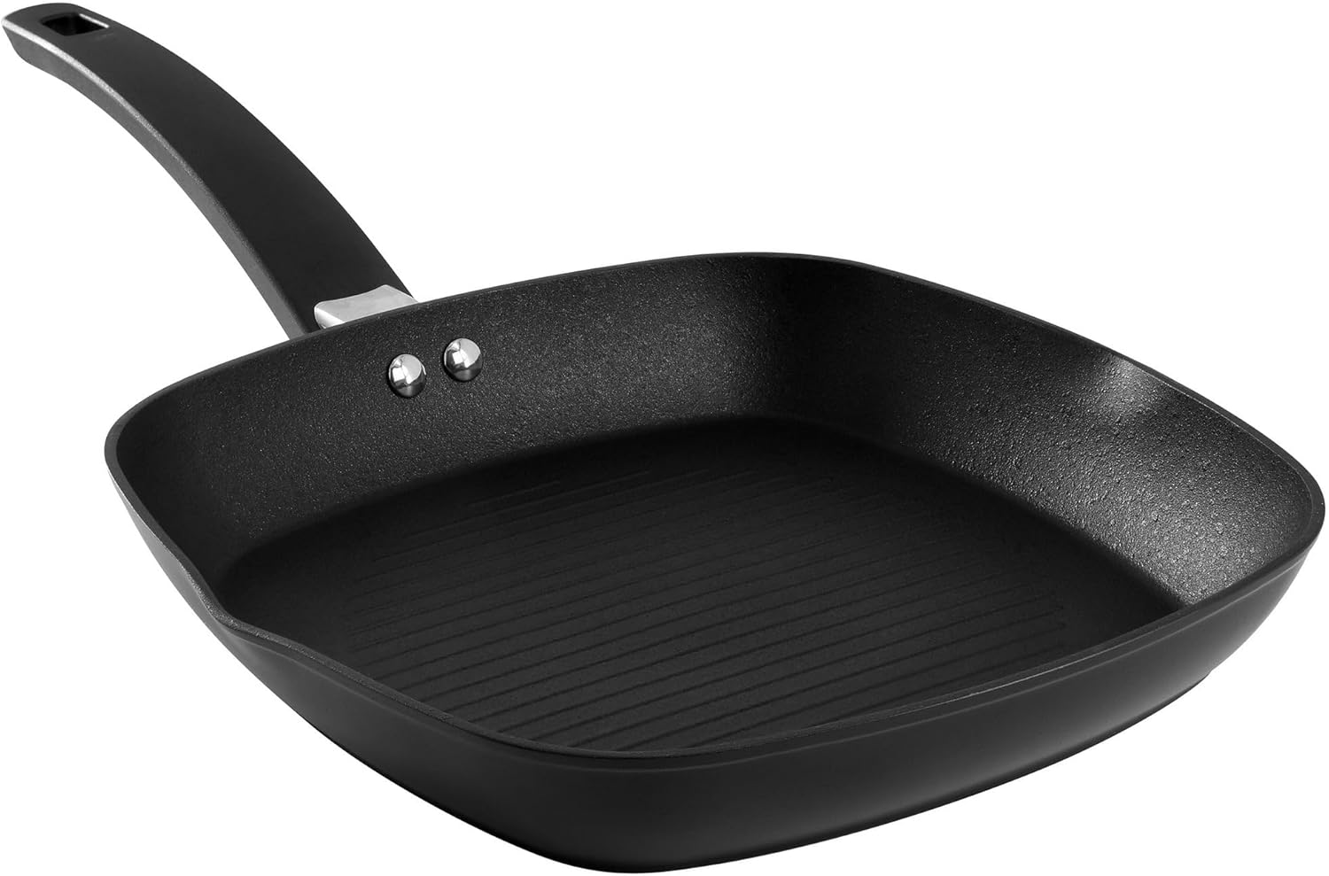 10-Inch Nonstick Aluminum Grill Pan – Indoor Grill Frying Pan with Pour Spouts, Cool-Touch Handle & Embossed Grill Marks, Black
