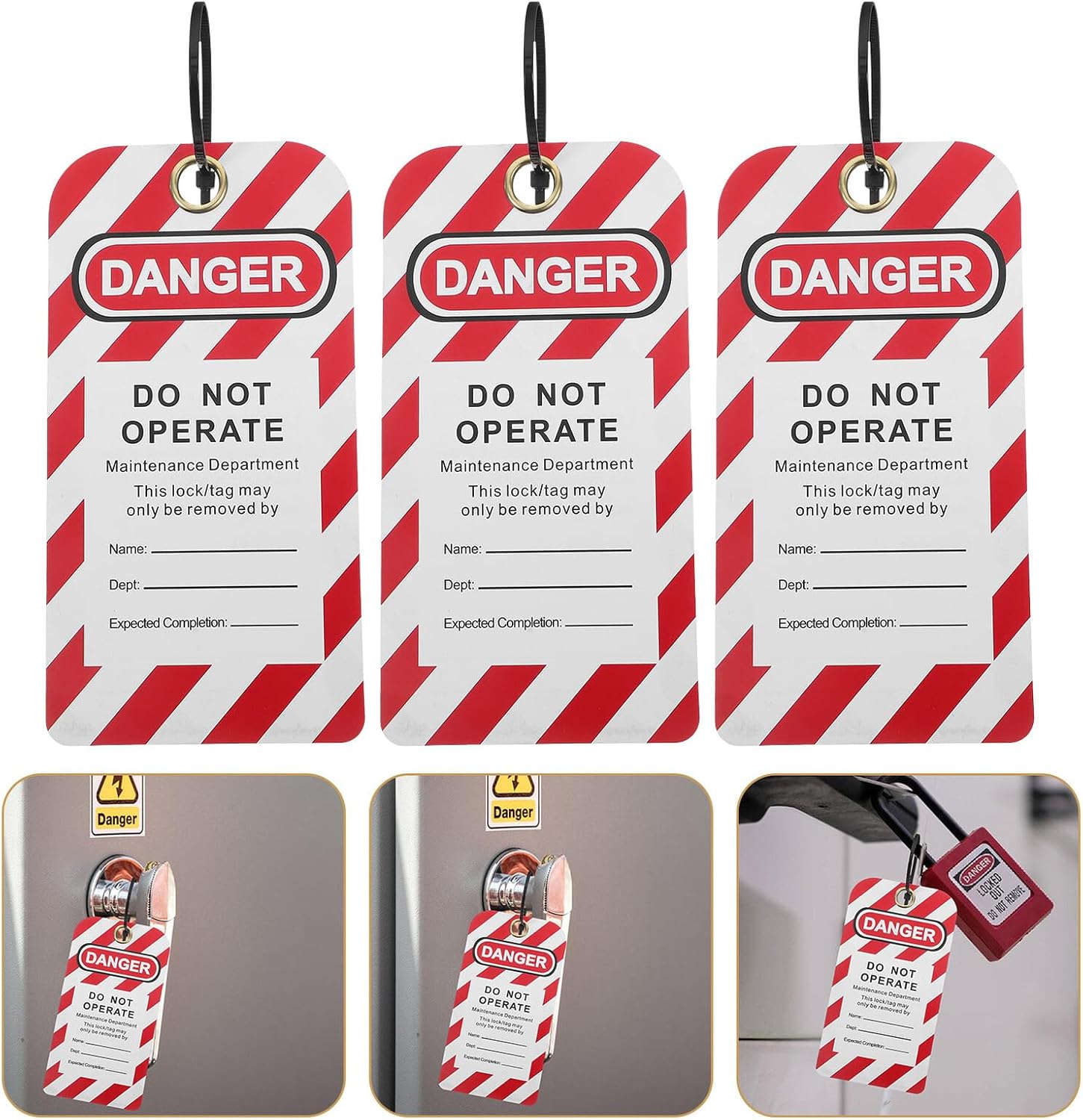 UKCOCO Lockout Tagout Warning Labels Do Not Operate Equipment Tags with Zip Ties 10pcs Hanging Danger Warning Tags for Industrial Safety and Device Lockout