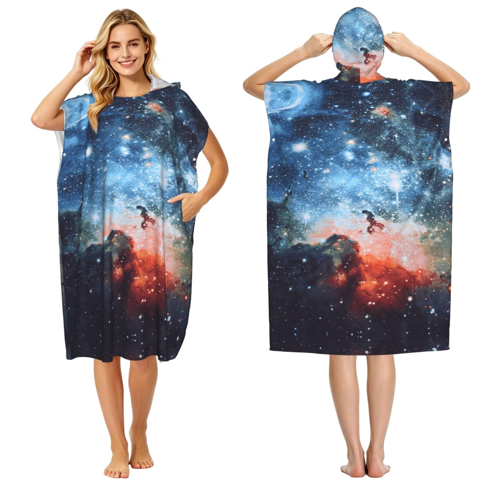 Peignoir à capuche galaxie adulte poncho de bain piscine et plage