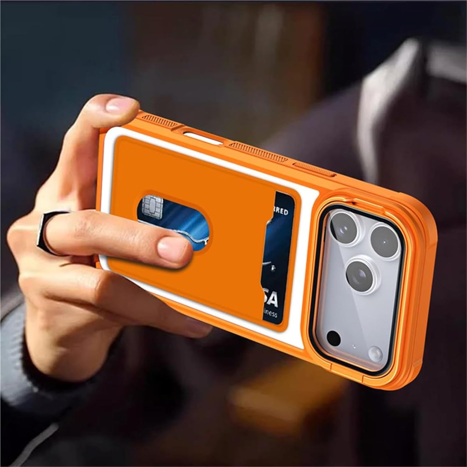 Slim Case for iPhone 17/17 Air/17 Pro/17 Pro Max, Card Holder & Camera Protection Stand Cover, Cool Shock Absorbing Matte Shell(Purple,17 Pro Max)