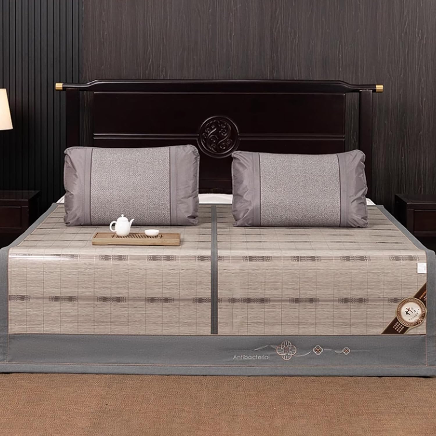 Fo-ldable Double Sided Bam-Boo Mat for Bed,Summer Sleeping Folding Mattress,Single Mattress Topper Twin Queen Cool Cooling Pad Breathable Mat(1.35x2.0m)