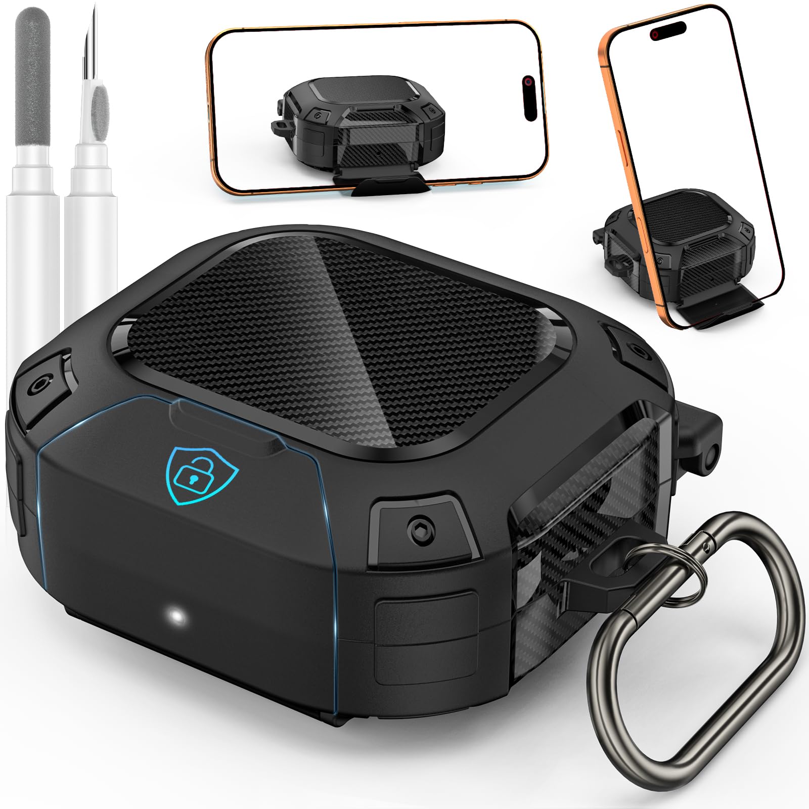 Photo 1 of [Upgrade Secure Lock] for Beats Powerbeats Fit Case Cover, LDSXAY Heavy Duty Hard Shell Shockproof Protective Cover for Powerbeats Fit 2025 Earbuds with Cleaner Kit & Carabiner (Black)