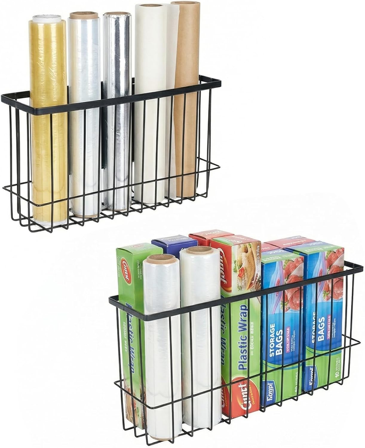 2 Pack Aluminum Foil and Plastic Wrap Organizer,Wall Mounted Cabinet Door Organizer,Kitchen Pantry Organizers and Storage,Wrapping Paper Shelf for Sandwich, Freezer, Ziplock Bag