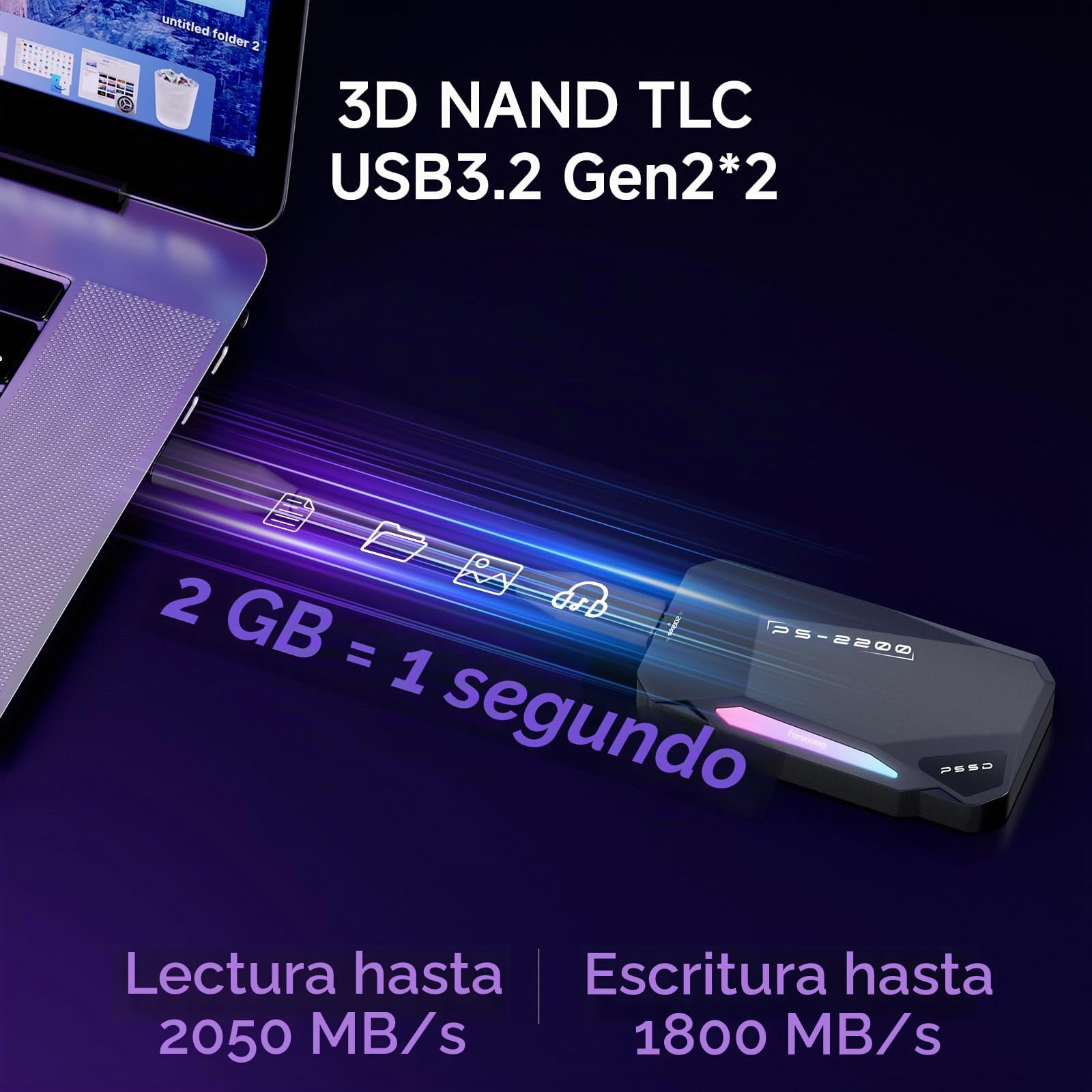 fanxiang 1TB SSD Externo Magnético 1TB Magnética SSD Portátil con Anillo Magnético, tipo 3.2 Gen 2x2 tipo C de 2050 MB/s Rec y Guarda ProRes 4K, Carcasa Aluminio con luz RGB para iPhone/Android/PC/Mac