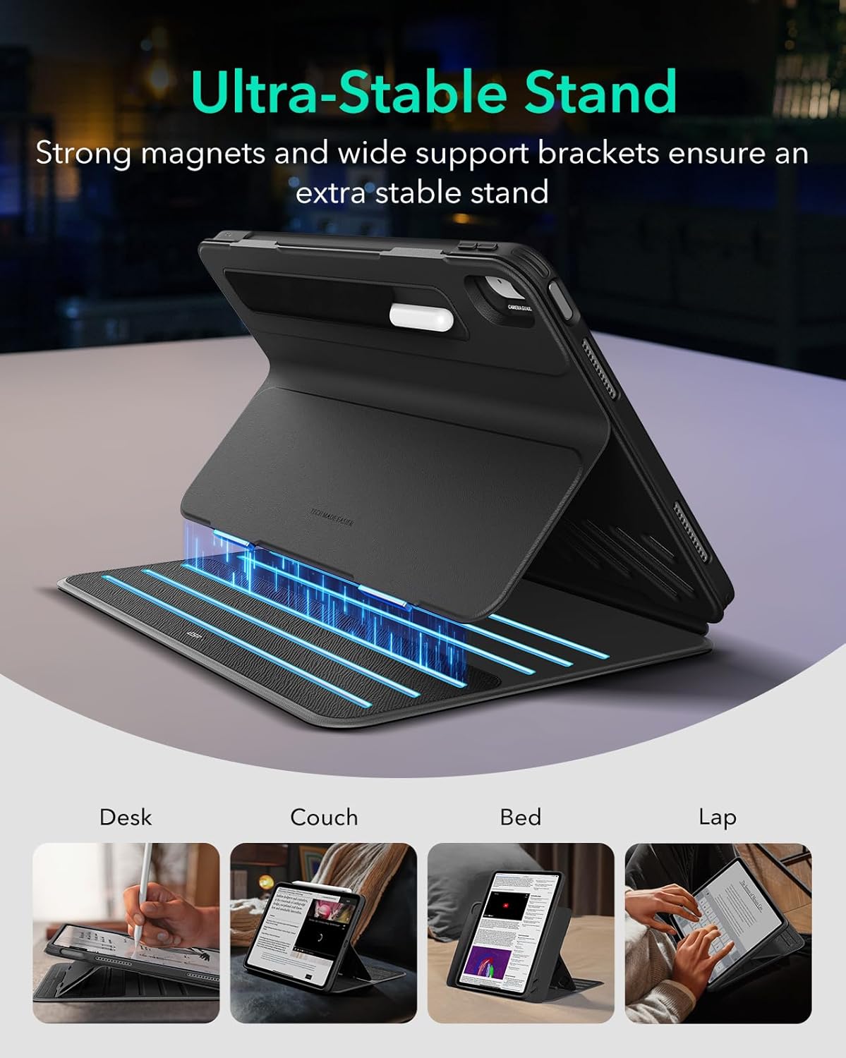 ESR for iPad Air 13 Inch Case M4/M3/M2 (2026/2025/2024), Removable Magnetic Cover, Adjustable Portrait/Landscape Stand, 9 Standing Angles, Shift Series, Black