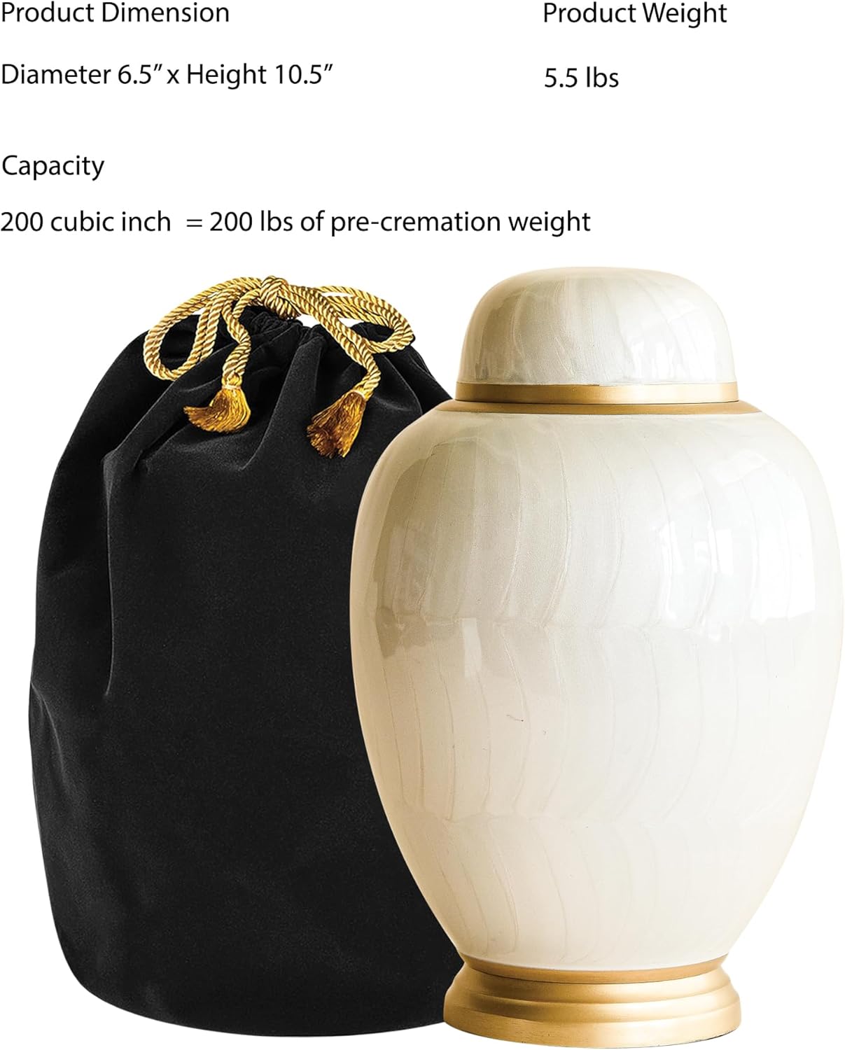 AspenStudio White Pearl Cremation Urn in Oval Shape for Human Cremation Ashes Handcrafted Funeral Memorial Urn - Image 9