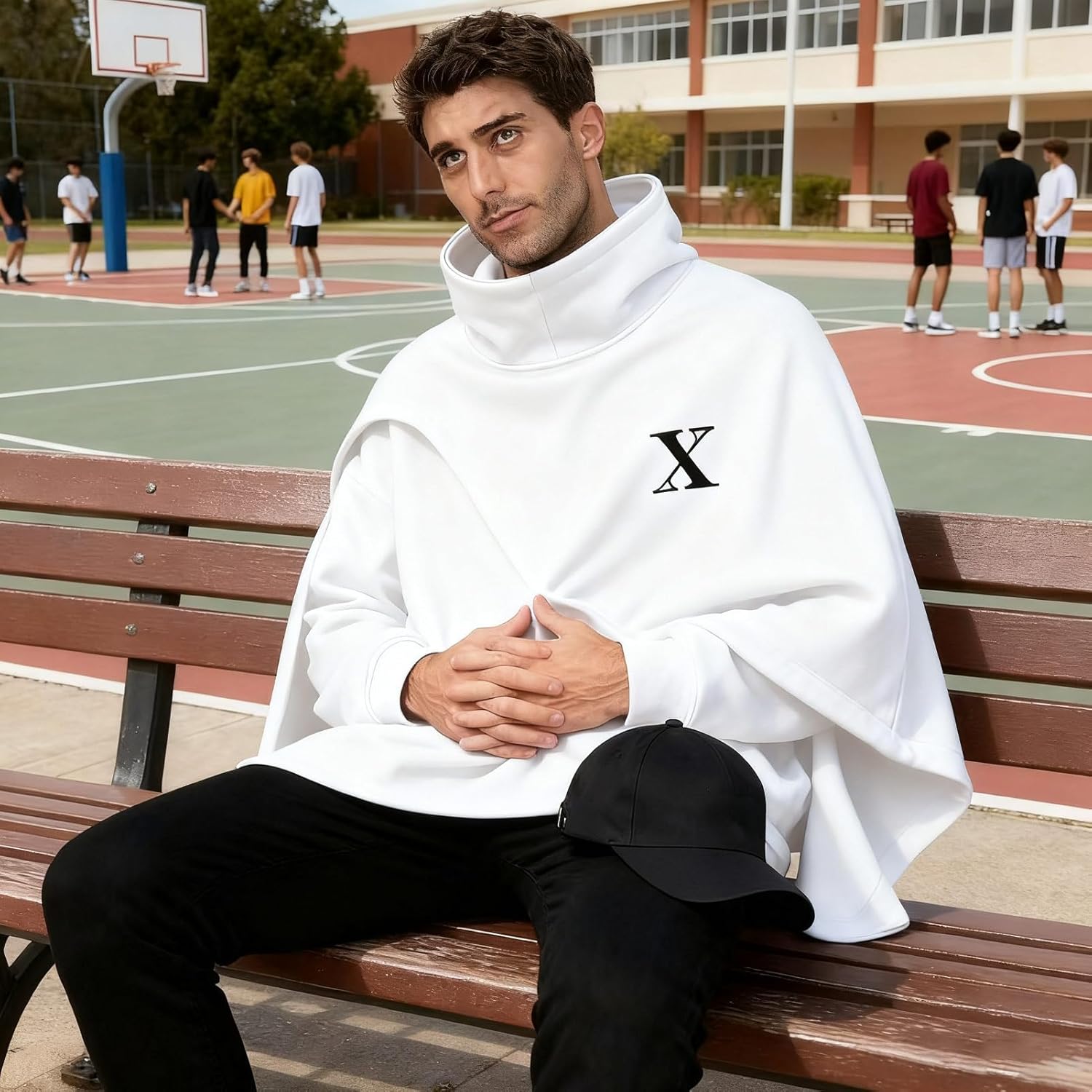 Men's Fashion Hoodie Poncho Cape Cloak Techwear Sweatshirts Unisex Lightweight Patchwork Casual Pullover