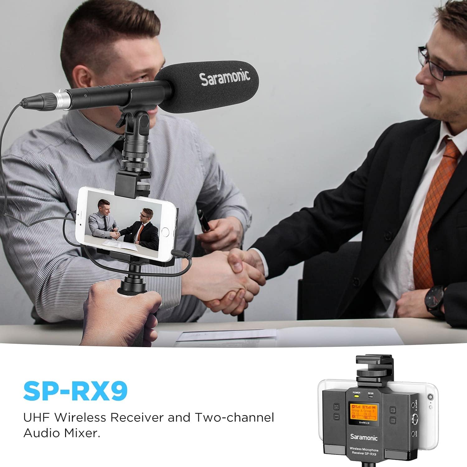 Cheapest 🛒 Saramonic UwMic9 Dual-channel UHF Wireless Microphone Receiver SP-RX9 with Mixer Mount Handle Rig Compatible with iPhone Android Smartphone Podcast Vlog Facebook Youtube Video Recording