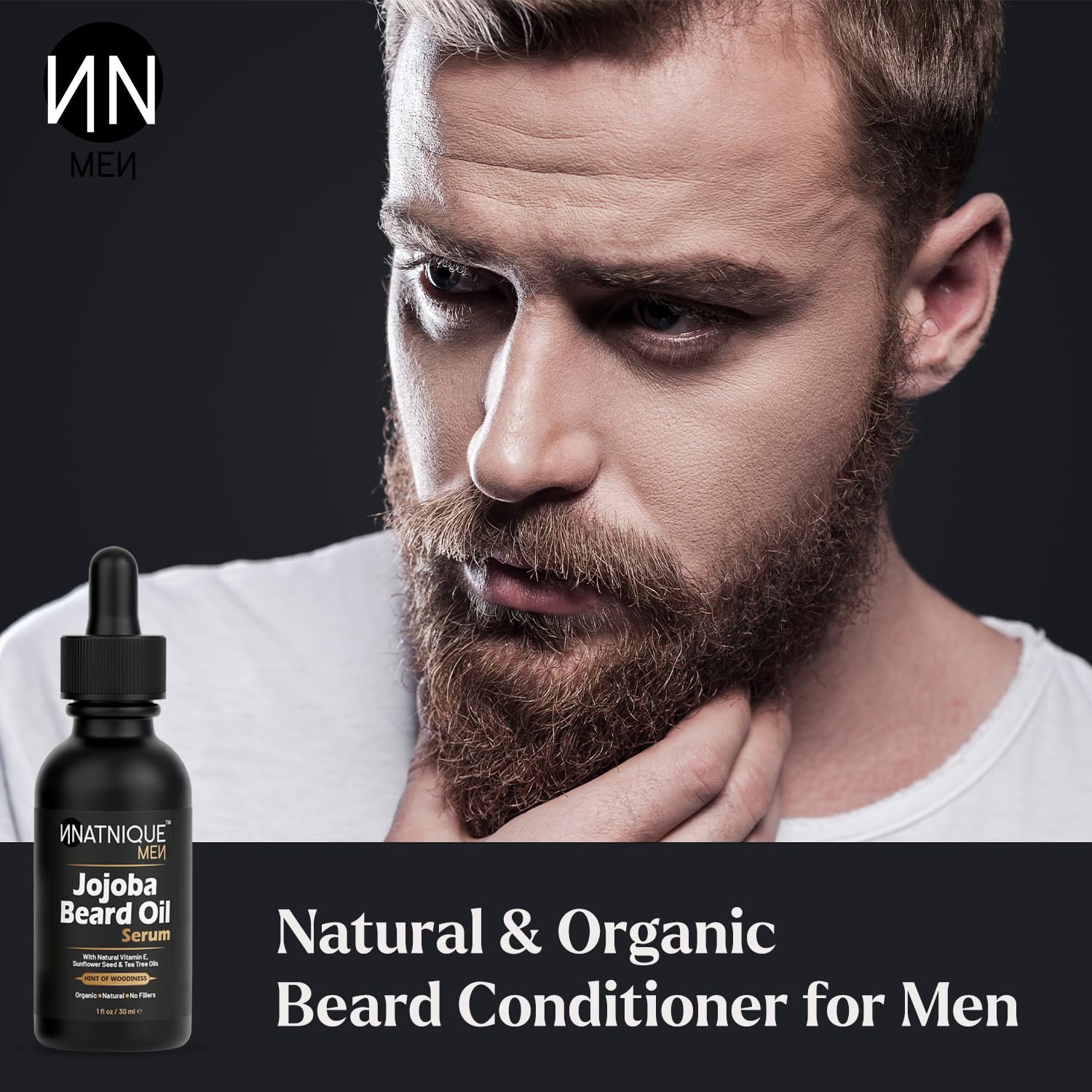 Natnique Jojoba Beard Oil for Men with Vitamin E & Tea Tree – Organic Conditioner & Growth Oil – Moisturizer for Facial Hair, Mustache & Dry Skin – Softener for Itch, Dandruff & Grooming Care – 1 oz - Image 4