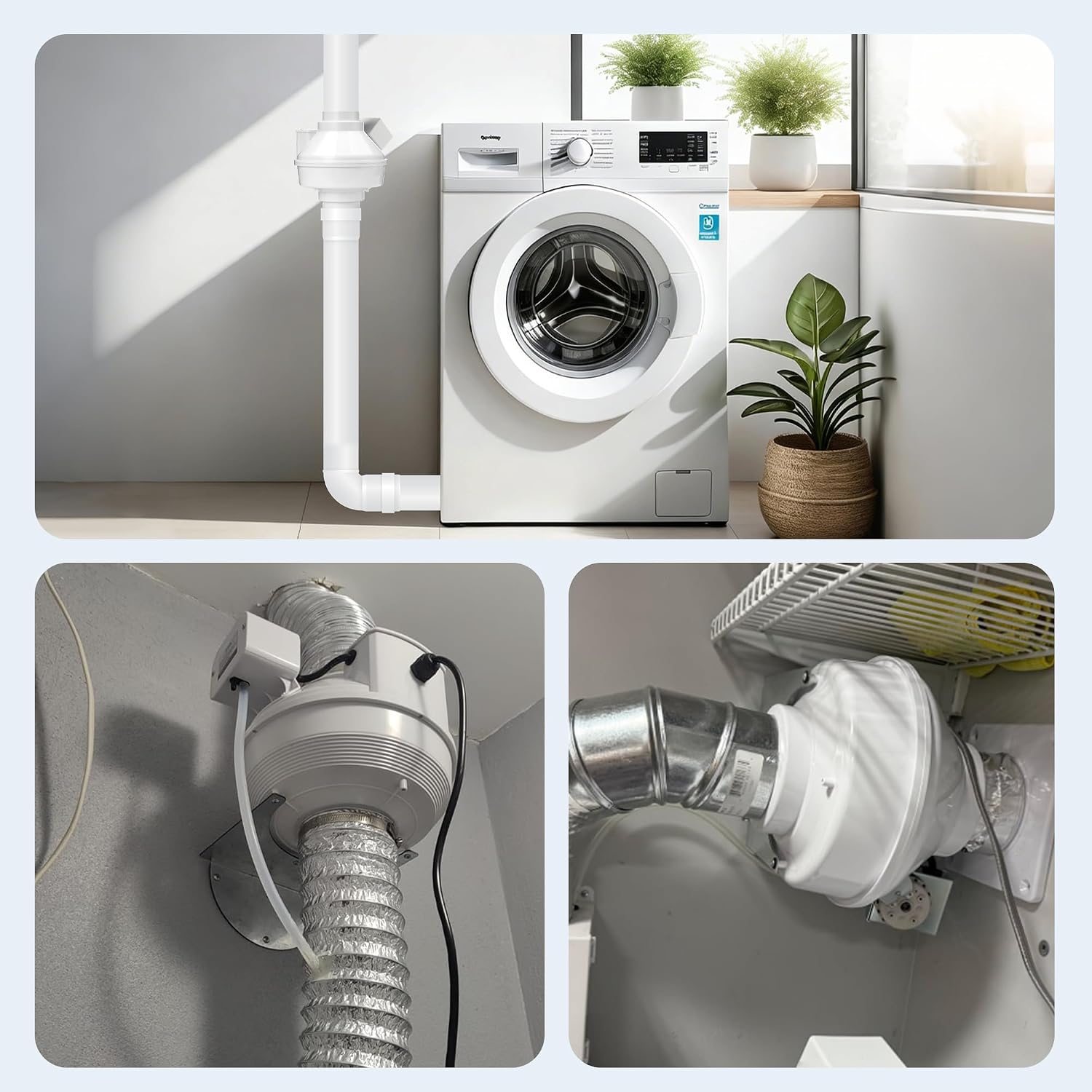 4 Inch Dryer Booster Fan with Pressure Switch for Auto-Activation, 167 CFM Dryer Vent Booster Fan with Plug, Compatible Replacement for DBF 110, Helps Shorten Drying Time & Reduce Lint Buildup