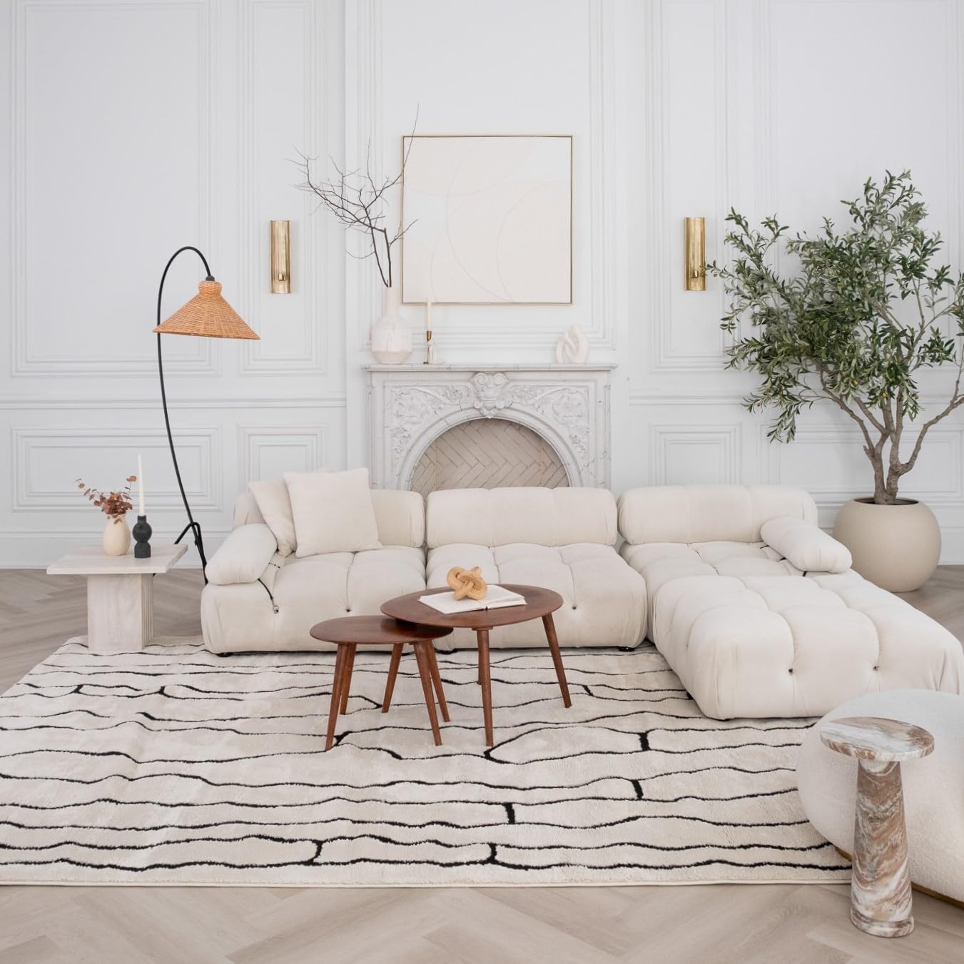 Rug Branch Domus 4'x6' (Exact Size: 3'11" x 5'7") Abstract Indoor Area Rug, Cream Black, Modern - Living Room, Bedroom, Dining Room, and Kitchen