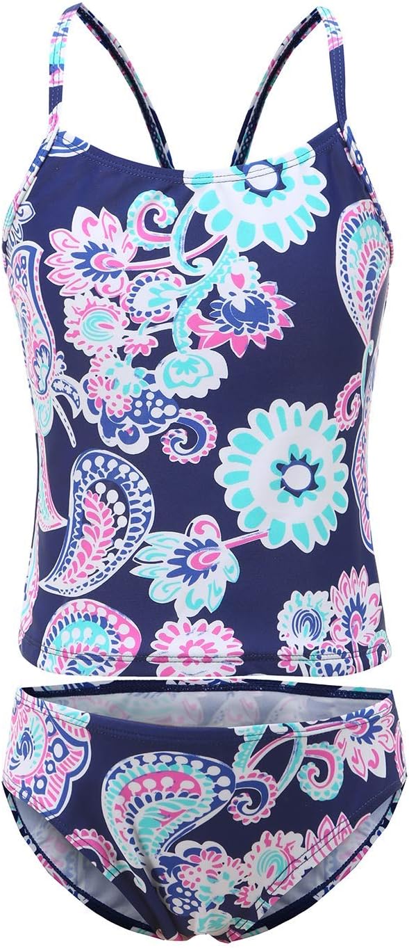 Girls Two Piece Tankini Swimsuit Hawaiian Ruffle Swimwear Bathing Suit Set