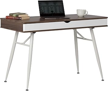 Calico Designs Alcove Modern Desk with Large Split Drawer Storage, White/Chestnut