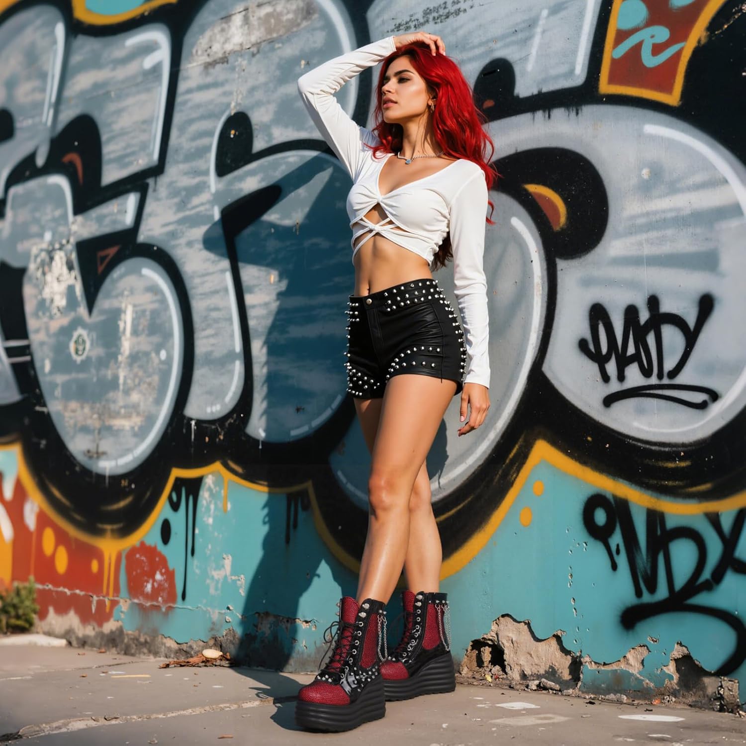 Lyrisiphy Women's Gothic Ankle Boots Black Platform Combat Boots with Punk Chains & Studs Lace Up Wedge Boots for Womens Rave Festivals Halloween
