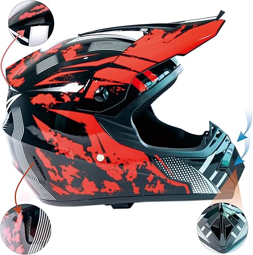 Miniatura 4 de Motocross Helmet DOT Dirtbike ATV Motorcycle Mountain Bike Full Face Helmet with Goggles Gloves Mask