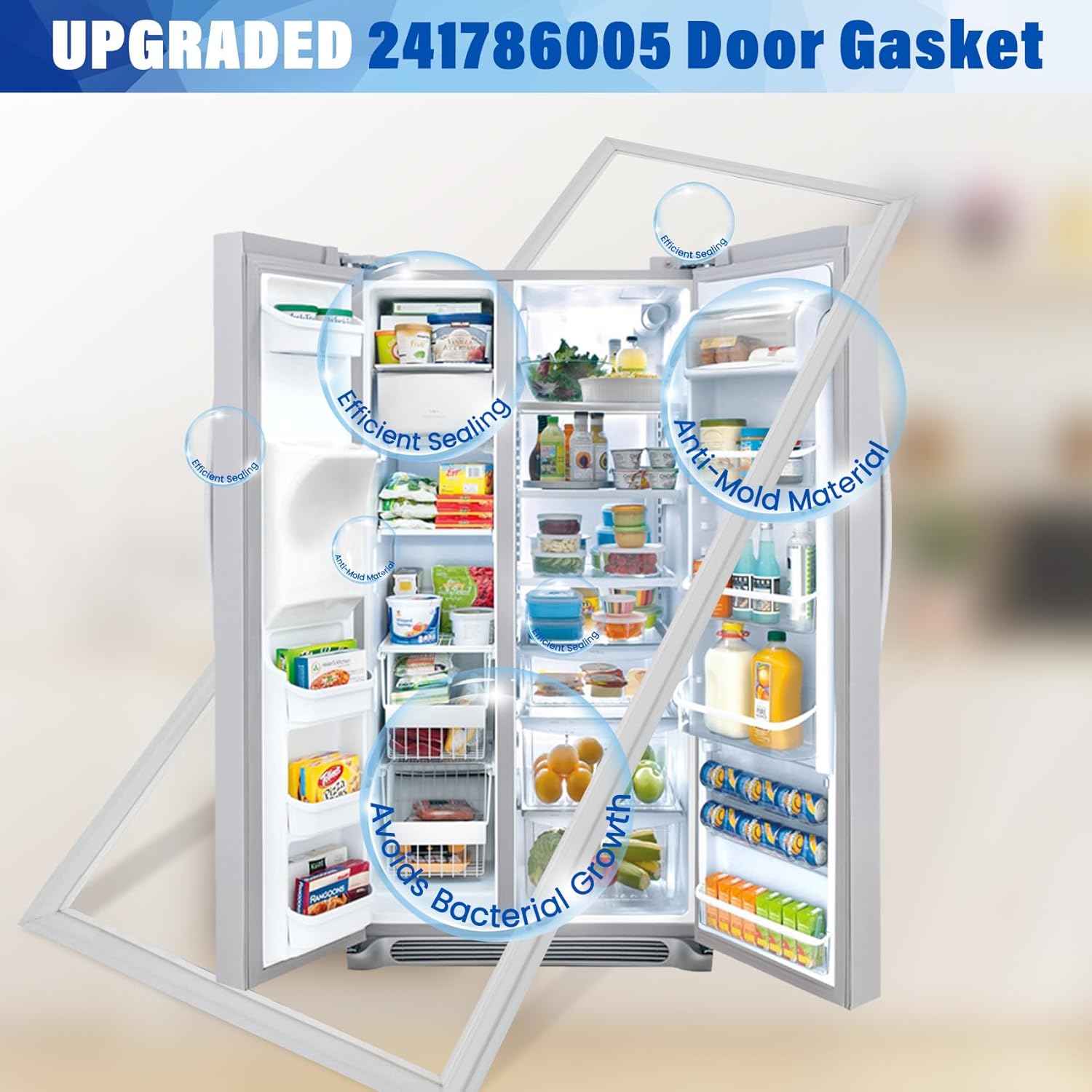 241786005 Refrigerator Door Gasket, 63x20" Fridge Gasket Replace frigidaire gallery kenmore Refrigerator Door Gasket, 241674805 Fridge Door Seal, Compatible With frigidaire kenmore electrolux crosley