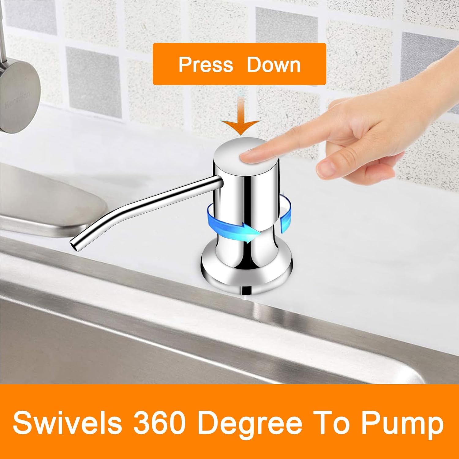 Sink Soap Dispenser, Kichen Sink SoapDispenser, 47" Extension Tube kit, Under Sink Soap Dispenser Pump, No Need More Refills （Chrome-2 Pack）