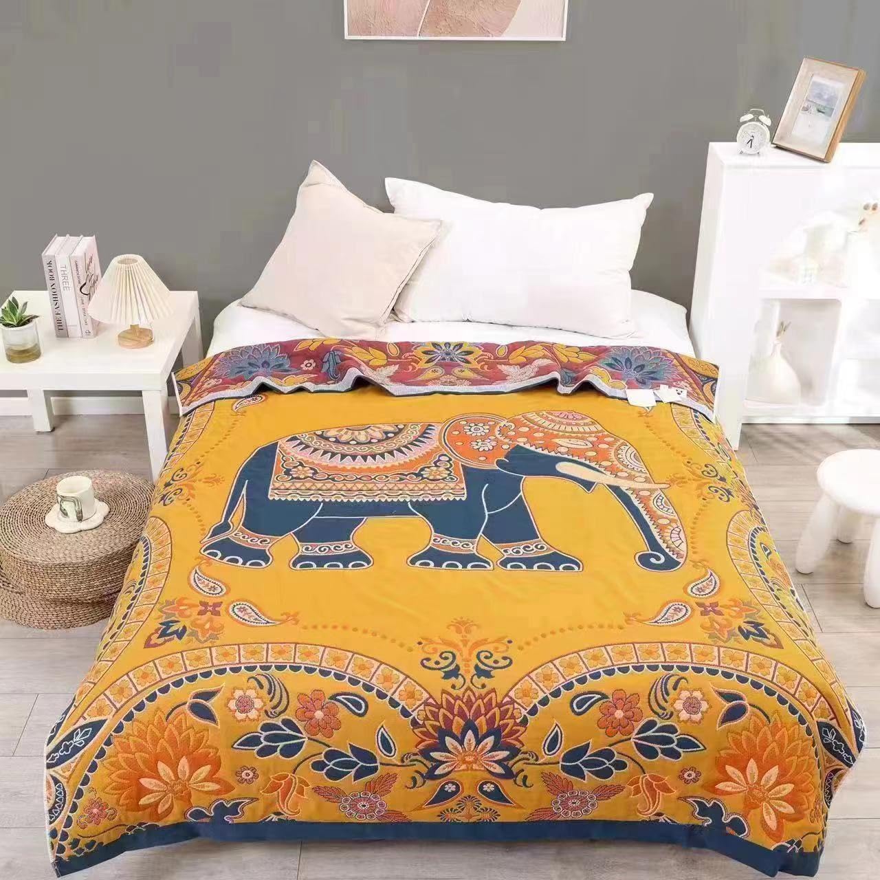 Rainbow 4 Layers of Gauze Blanket, Extra Large Boho Lightweight Breathable Bed Blankets Colorful Muslin Throw Blanket for All Seasons Twin Size.