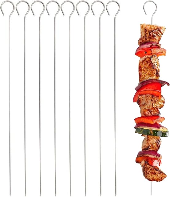 JIMJOOS Metal Skewers 30cm (8 Pcs), Kebab Skewers Stainless Steel BBQ Skewers Metal Barbecue Skewers BBQ Accessories Skewer Stick Kebab Stick For Grilling, Oven, Tandoor, Jacket Potato Spike