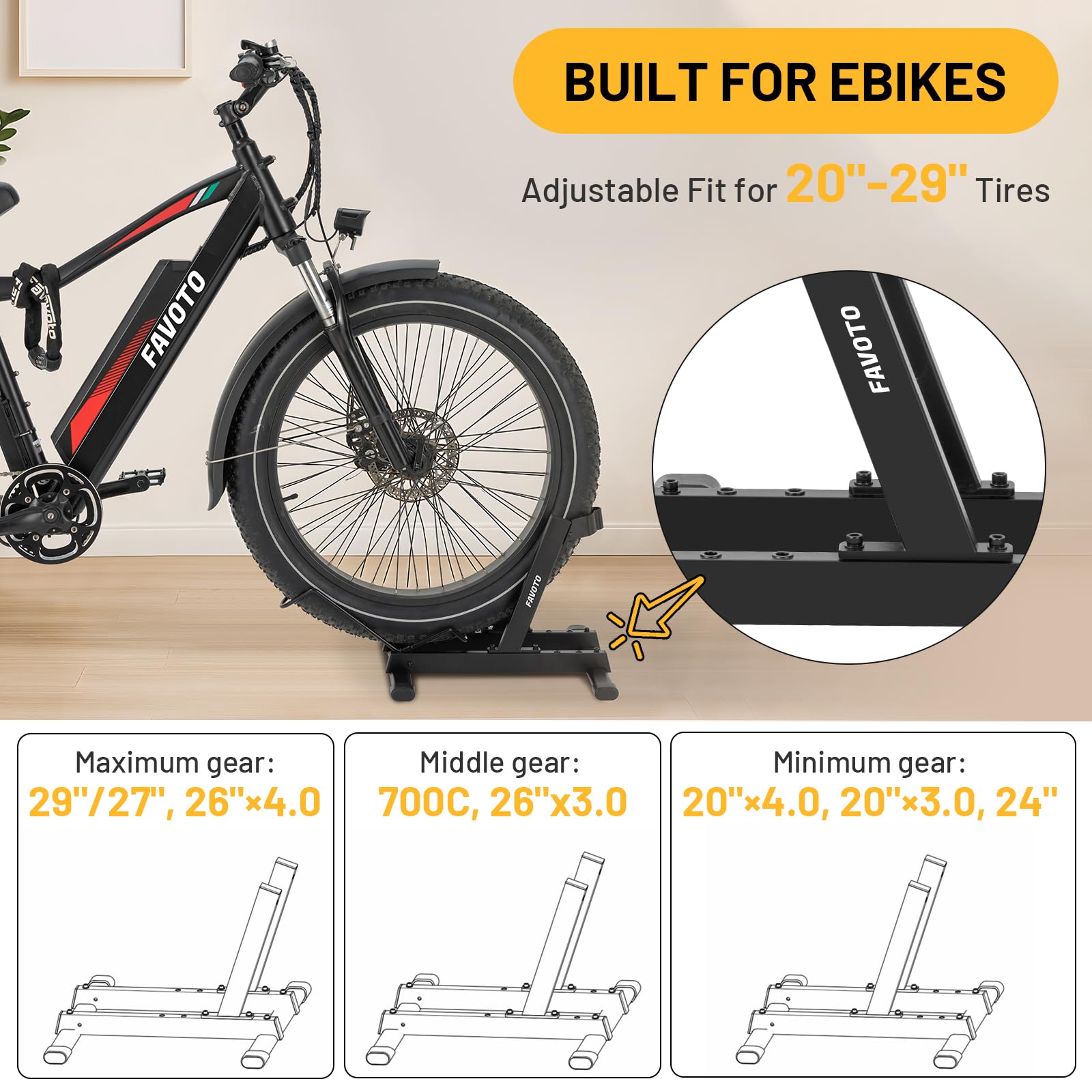 Favoto E-bike Fahrradständer Rennrad Fahrradhalter - fahrradständer Boden für Elektrofahrräder und Fahrräder 20-29 Zoll Maximalgewicht 38kg