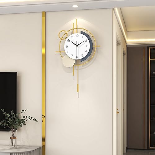 Miniatura 8 de Reloj de pared para decoración de sala de estar, reloj de pared decorativo con péndulo de cuarzo silencioso, funciona con pilas, reloj grande de