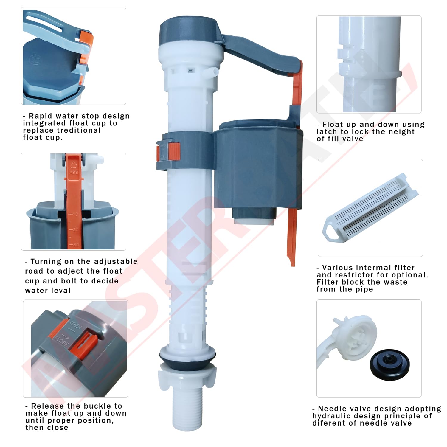 MASTER BATH Adjustable Toilet Flush Tank Fill Valve (6" to 10") | Anti-Siphon Water Inlet Valve for Toilet Tank | Flush Tank Repair Kit for One Piece Commode 2