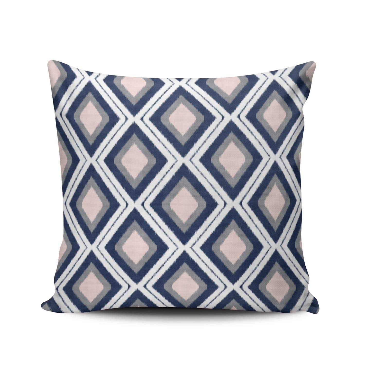 ONGING Decorative Throw Pillow Case Pink Gray and White Blush and Navy Diamond Ikat Pattern Pillowcase Cushion Cover One Side Design Printed Square Size 18 x 18 inch