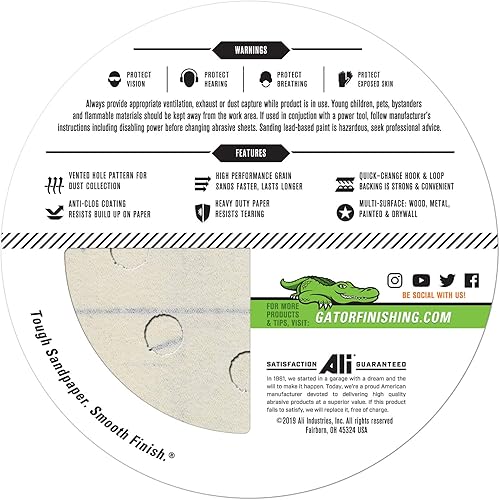 Miniatura 8 de Gator Discos de lija de óxido de aluminio de resina roja con gancho y bucle de órbita aleatoria de 5 pulgadas, 8 agujeros, grano 180, paquete de 50